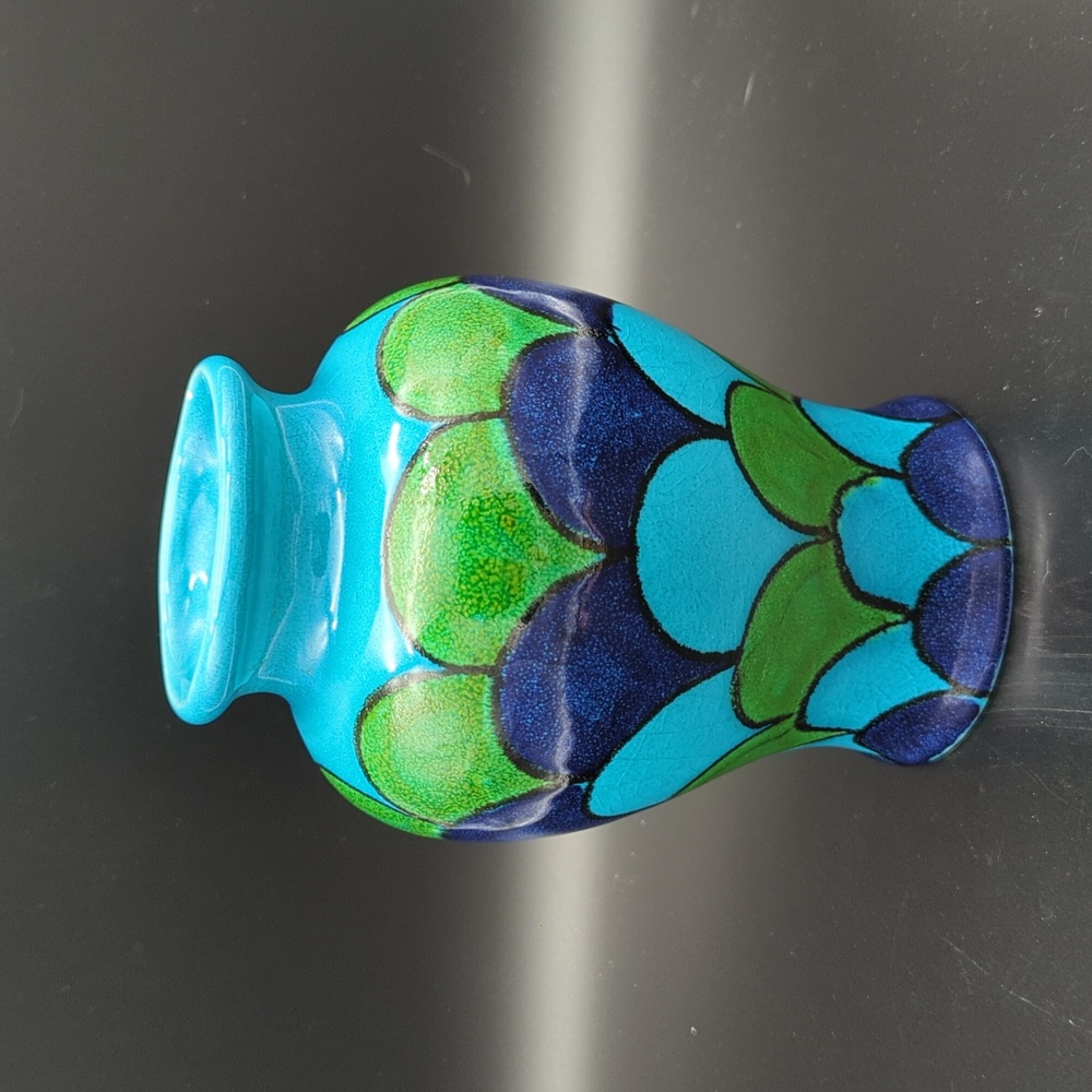 Vintage MCM Rosenthal Netter blue and green fish scale vase made in Italy